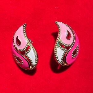 Vintage Avon Enamel Shades Pink Gold Tone Clip-On Earrings